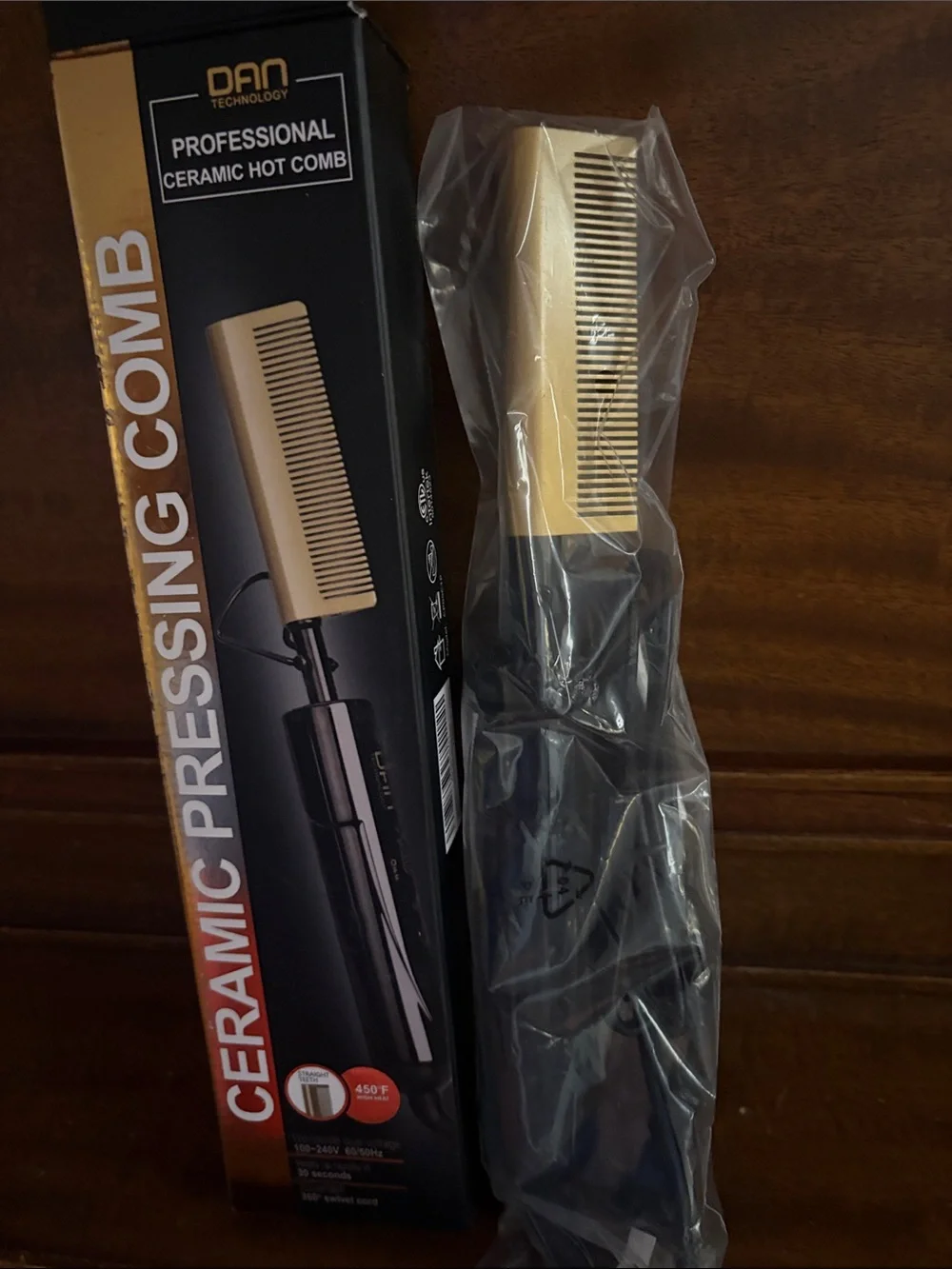 Ceramic Pressing Hot Comb — Black and Gold